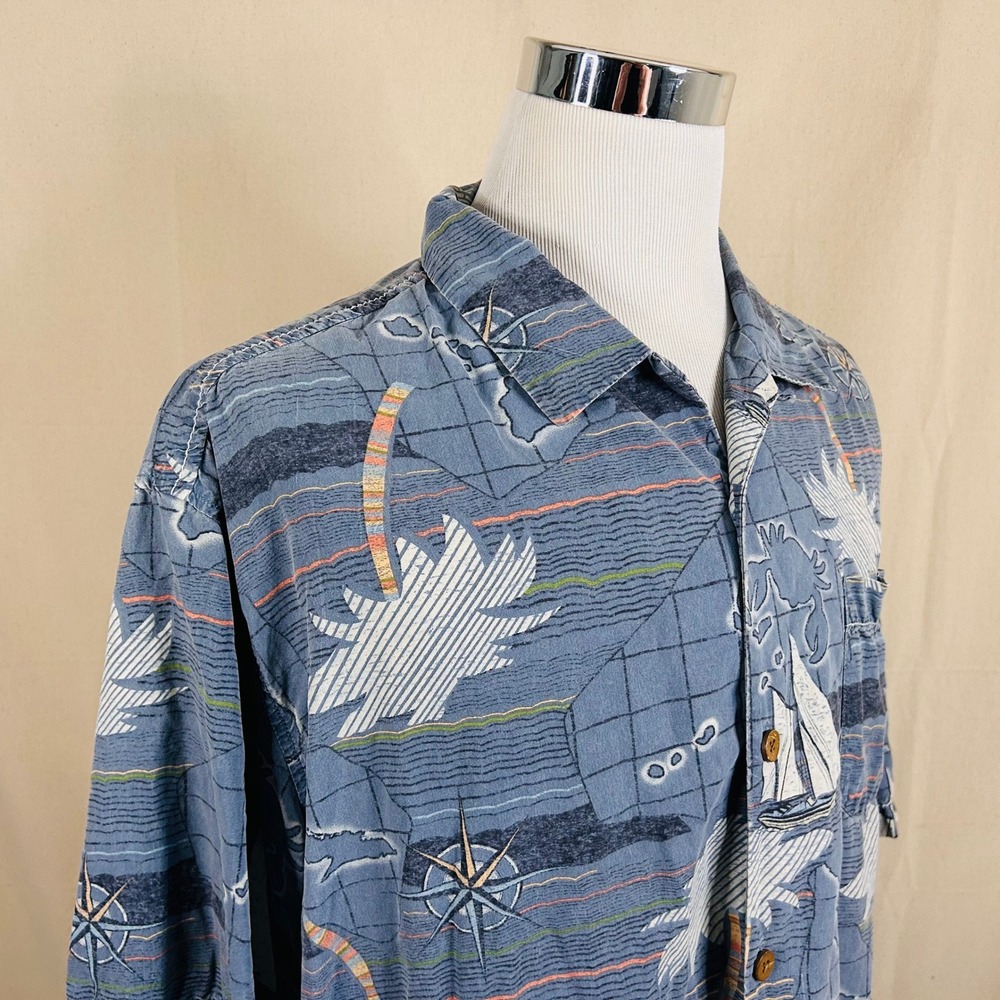 Tommy Bahama XXL Original Fit 100% Silk Hawaiian Shirt Blue Nautical Crabs Camp